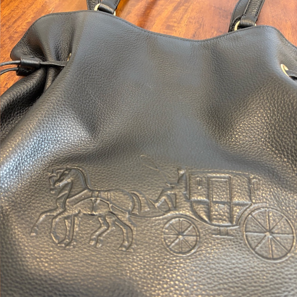 Coach Black Shoulder Bag with Textured Leather and Silver Hardware